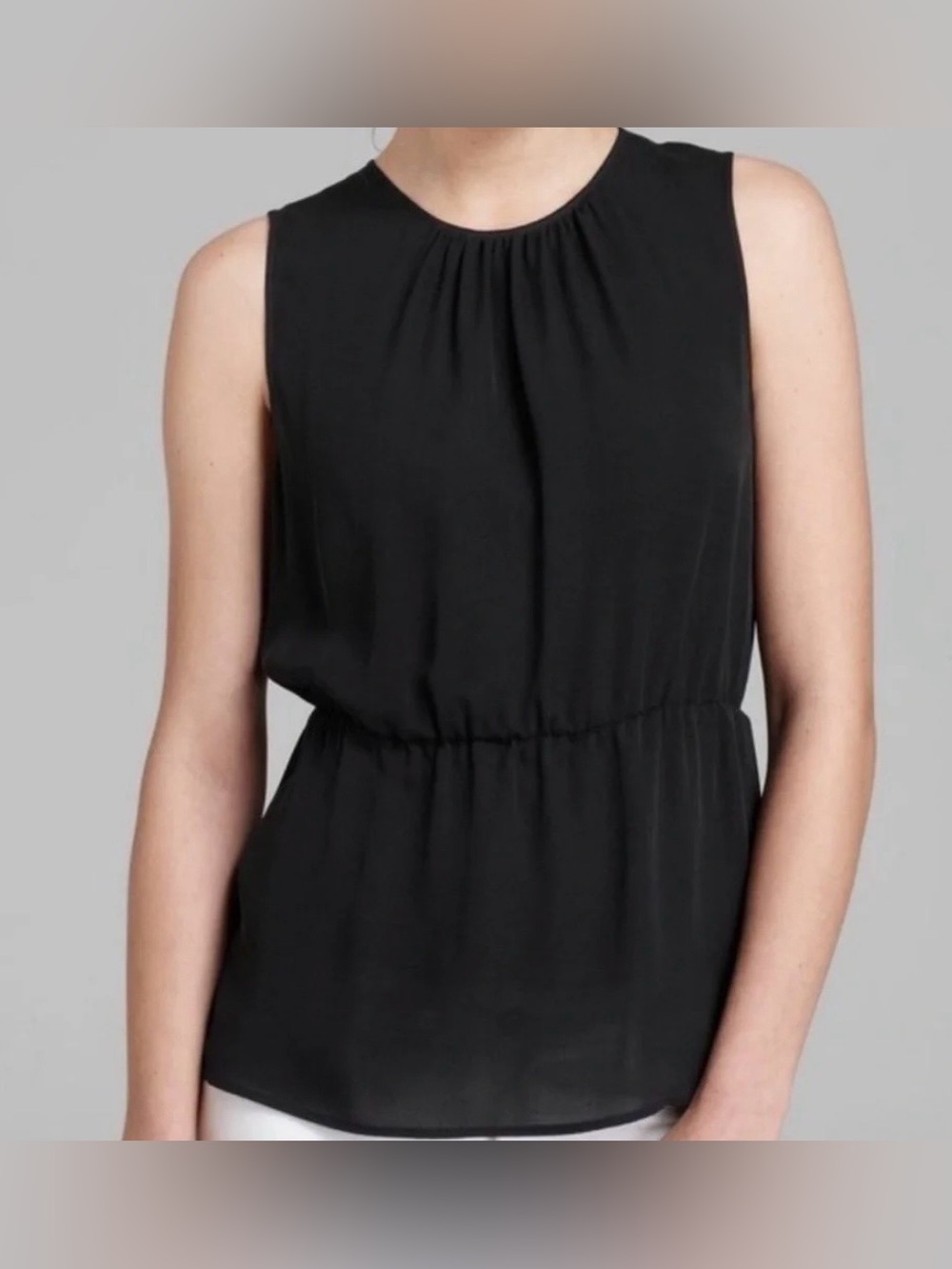 Theory 100% Silk Sleeveless Black Gathered Peplum Top